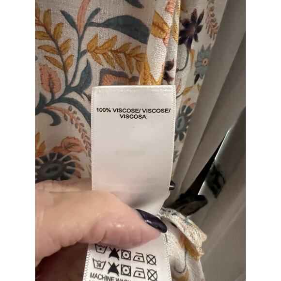 Lucky Brand Blue Orange Pink Floral Popover Peasant Top Ruffle Collar Sz Xl NWT - Picture 4 of 7